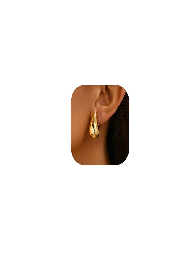 ZENCHEER 14K Gold Clip On Earrings Women,Teardrop Chunky Detachable Hoop Clip-On Earrings for Non Pierced Ears Hypoallergenic Lightweight Earring Clips (Gold) - Image 5